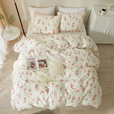 Floral Duvet Cover Set White Organic Cotton Duvet Cover Cottagecore Flower  Printed Reversible Bedding Set King Size