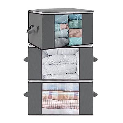 100L Large Capacity Clothes Storage Bag,3 Packs Foldable Closet Organizers  For Comforters, Blankets, Bedding, Clothes Storage Bins With Reinforced