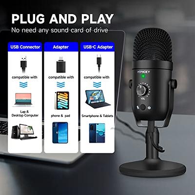 Podcast Microphone for Phone, MTPHOEY Professional USB Microphone  forTikTok/PC/Pad/PS4/i*O*S/Android,Computer Mic with Noise Cancelling,Asmr