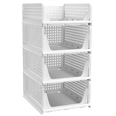 CTSNSLH 4 Pack Folding Closet Organizers Storage Box, Stackable Plastic  Drawer Basket for Clothing(White)