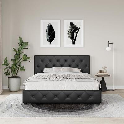 DHP Maven Upholstered Storage Bed, King, Black Faux Leather