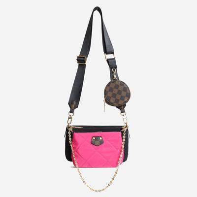 Neo Chain And Purse Detail Cross Body Bag In Quilted Pink Nylon