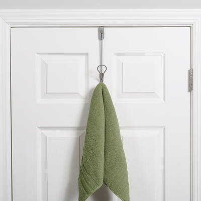 Mainstays SnugFit Over-the-Door 3-Tier Towel Bar with 2 Hooks, Satin Nickel  