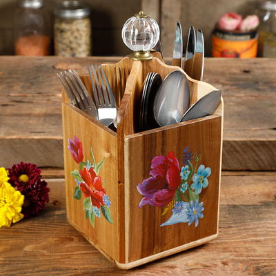 The Pioneer Woman 6-Piece Melamine Utensil Crock with Wood Tools, Sweet  Rose - Walmart.com