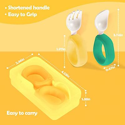 HIWOOD Baby Self Feeding Training Spoon and Fork Set with Travel Case,  BPA-Free Cute Circle Toddler Training Utensils, Silicone/ABS Great  Tableware