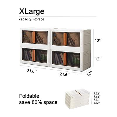 Storage bins with lids-23 Gal Stackable Storage Bins with a Wooden Lid, 2  Packs Folding Utility Crates,Dual Open Storage Bins with Wheels, Storage