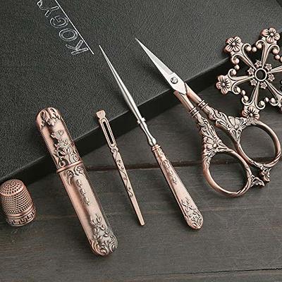 HITOPTY Embroidery Scissors Knitting Scissor Small Crafting Shears with  Leather Case Little Scissors Cover for Sewing Threading Needlework DIY Tool