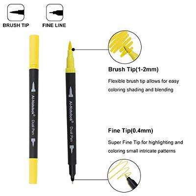 Dual Markers Brush Pen, Bullet Journal Pen Fine Point Coloring Marker & Brush Highlighter Pen for