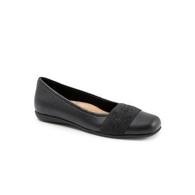 Wide Width Women's Samantha Ballet Flat by Trotters in Black Gem