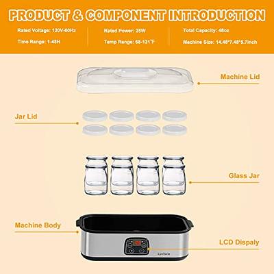 LynTorin Automatic Digital Yogurt Maker Machine with Adjustable Temperature  & Time Control, 8pcs Glass Jars 48 Oz Auto Shut Off - AliExpress