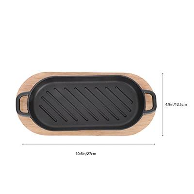 DOITOOL Cast Iron Steak Platter Pre- Seasoned Cast Iron Fajita Pan Sizzling  Fajita Pan Skillet Japanese Steak Plate with Wood Underliner Base for