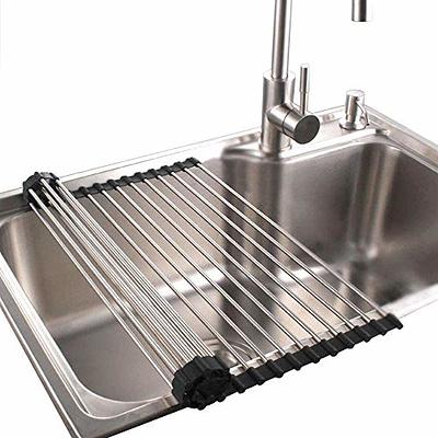 EMBATHER Roll Up Dish Drying Rack Over The Sink, Dish Drying Rack for  Kitchen Counter, Multipurpose Stainless Steel Foldable Kitchen Drainer Rack  with Silicone Mat, Anti-Slip,(Black, 20.8x18.1) - Yahoo Shopping