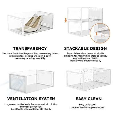 STAHMFOVER Clear Shoe Box Stackable Plastic Sneaker Box Container, Magnetic  Side Open Shoe Organizer and Shoes Storage Case, Full Transparent
