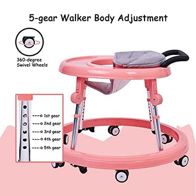 Foldable Baby Activity Walker with Adjustable Height and Detachable Seat Cushion-Pink | Costway