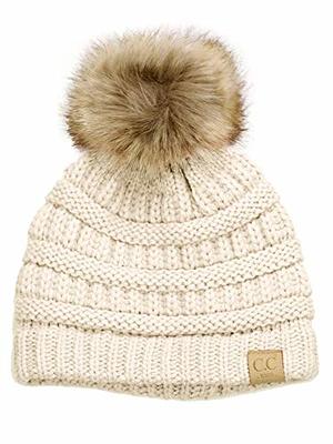 Ivory Cableknit Faux Fur Pom Hat