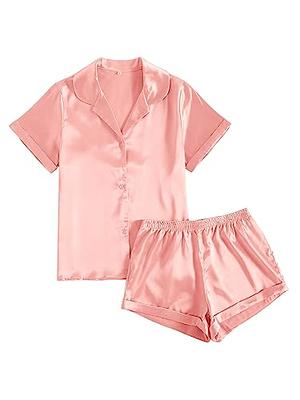 LYANER Women's Sleepwear Satin Silky Short Sleeve Top with Shorts