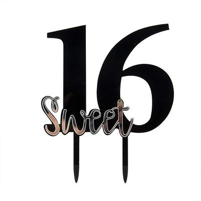 Download Black Sweet 16 Cake Topper Happy 16th Birthday Anniversary Party Decoration Yahoo Shopping