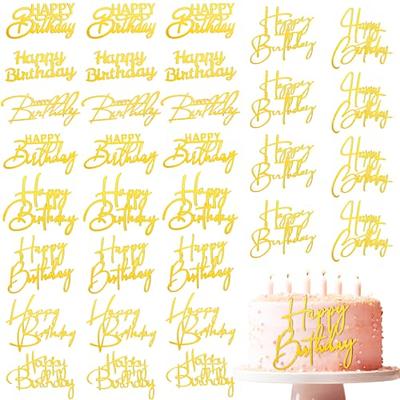 10 PCS Gold Happy Birthday Cake Toppers Mirror Acrylic Cake Topper Side  Cake Decorations Gold Cake Inserts Cake Decorating Supplies Cupcake Toppers