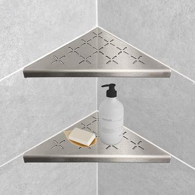 Dracelo 2-Pack Silver Adhesive Stainless Steel Corner Shower Caddy Storage Shelf with 4 Hooks