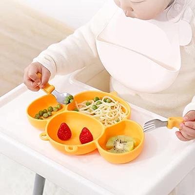 ROCCED Suction Plates for Baby, Silicone Plates with Suction for Baby  Divided, Baby Spoon Fork Set for Toddler Baby Dishes Kids Plates and