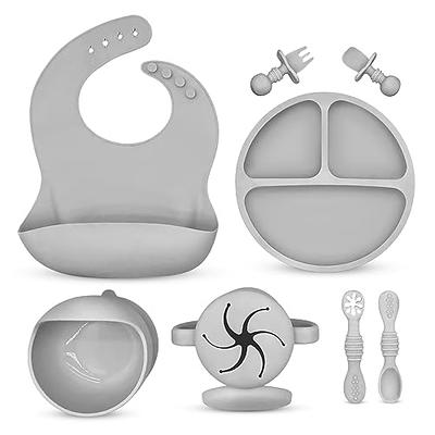 SAMiGO Silicone Baby Feeding Set, Baby Led Weaning Supplies, Suction Plate,  Bowl, Spoons, Food Bib, Cup, First Stage Self Eating Utensils, 6+ Months