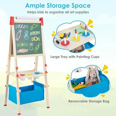 Kids Easel with Paper Roll Wooden Art Easel with Chalkboard & White Board  Painting Accessories Storage Tray Double-Sided Board Height Adjustable -  Yahoo Shopping