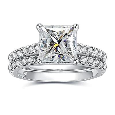 AnuClub 4ct Princess Cut Moissanite Engagement Rings Wedding Band D Color  VVS1 Round Cut 925 Sterling Silver Bridal Sets, Christmas Gift for Women 8  - Yahoo Shopping