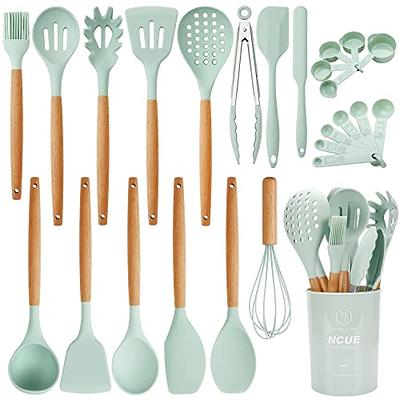  Large Silicone Cooking Utensils Set - Heat Resistant Silicone  Utensils for Cooking w Long Wooden Handles, Kitchen Utensil Spatula Set,  Kitchen Gadgets for Non-Stick Cookware, BPA Free(Grey) : Home & Kitchen