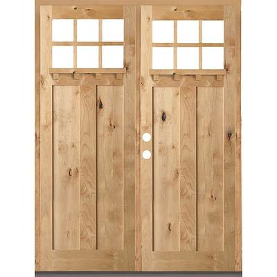 Krosswood Doors 72 in. x 80 in. Craftsman Knotty Alder 9-Lite Clear Glass  Unfinished Wood Right Active Inswing Double Prehung Front Door