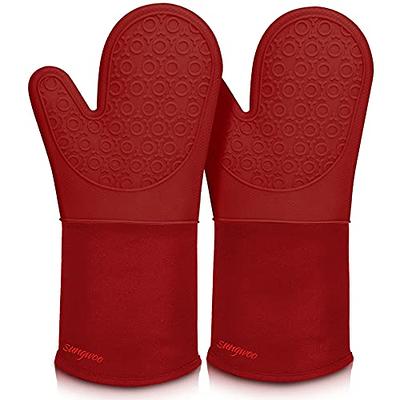 AVACRAFT Oven Mitts Pair, Flexible, 100% Cotton with Unique Heat Resistant  Food Grade Silicone, Thick Terry Cloth Interior, 500 F Heat Resistant (Red