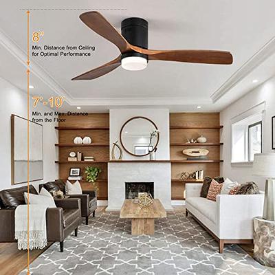 CACI Mall Flush Mount Ceiling Fan with Light,Low Profile Ceiling