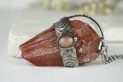 Blue Calcite Necklace, Copper Wrapped Raw Crystal Pendant