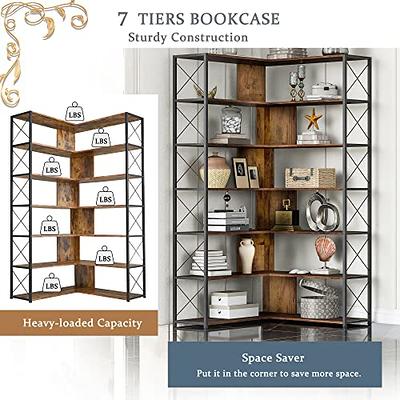 Tribesigns Corner Bookshelf, 7-Shelf L-Shaped Bookcase Display Rack