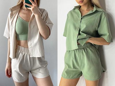 High Waist Short Sleeve Casual Two-piece Set