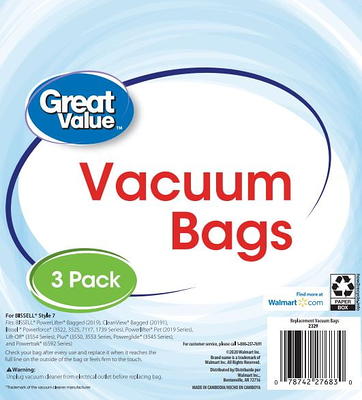 BISSELL Style 7 Vacuum Bags for Bagged Vacuums, 3 pk, 32120