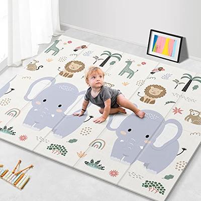 Mergren Large Waterproof XPE Foam Baby Play Mat with Reversible Patterns  and Anti-Slip Floor Colorful Animal Crawling Mat for Infants- 79 x 71 