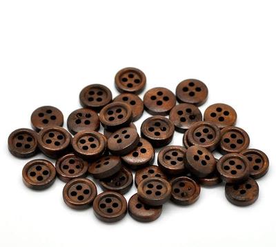 10 Dark Brown Wooden Buttons - 11mm 4 Hole Wood Button