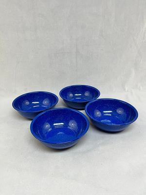 Vintage Cobalt Blue, White Speckle Enamelware, Six Pieces