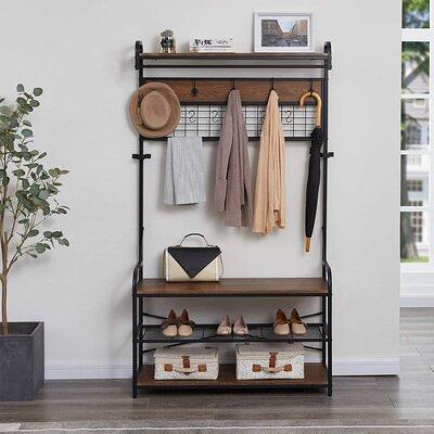 5-In-1 Entryway Hall Tree With Shoe Bench, Coat Rack With 11 Hooks