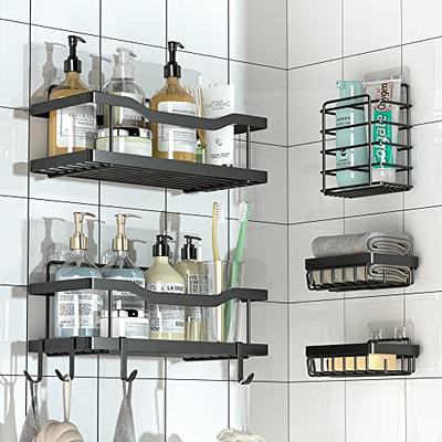 Phancir 5 Pcs Corner Shower Caddy Shower Organizer, 2 Tier Self-Adhesive Bathroom Organizer Shower Caddy Basketwith Soap & Toothbrush Holder, Wall