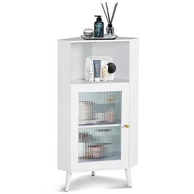 LQFATEST Corner Cabinet, Bathroom Corner Cabinet with Glass Doors and  Adjustable Shelves, Free-Standing Corner Storage Cabinet for Bathroom,  Kitchen