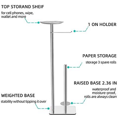 FEILERN Toilet Paper Holder Stand for Bathroom Floor Standing Toilet Roll  Dispenser Storages 4 Reserve Rolls, with Top Storage Shelf for Cell Phones