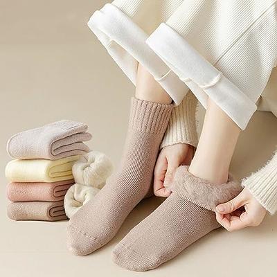 OLBUPS 3 Pairs of Cashmere Socks, Women's Winter Fleece Socks