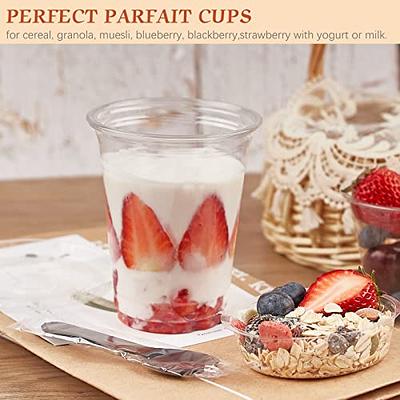 100 Sets 9oz Clear Parfait Cups with Insert and Dome Lids No Hole and 100  Packs Packaged Sporks Disposable Dessert Cups Yogurt Parfait Containers