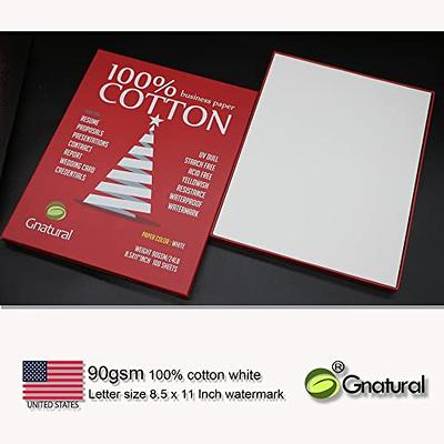 100% Cotton Paper，8.5 x 11 inch Business Paper, 24lb Inkjet Laser Printing  Paper, White Color Waterproof Watermark Paper - 100 Sheets Low Starch