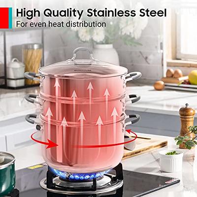  SUNHOUSE – 9 Quarts Multipurpose Stock Pot and Steamer Pot with  PFOA-free, 18/10 Stainless Steel Steam Pot for Cooking Vegetables, Seafood  - Cooking Pot with Lid Suitable for Soups, Stews and