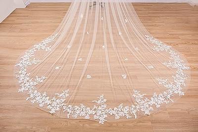EllieHouse Womens Long Cathedral Length 1 Tier Pearl Ivory Wedding