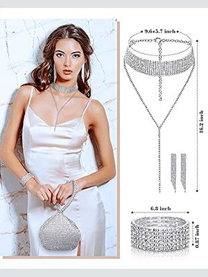 Quelay 4pcs Diamond Costume Jewelry for Women Rhinestone Fringe Choker  Necklace Shiny Bangles Crystal Dangle Earrings Rhinestone Handbag for  Halloween Christmas Wedding Party - Yahoo Shopping