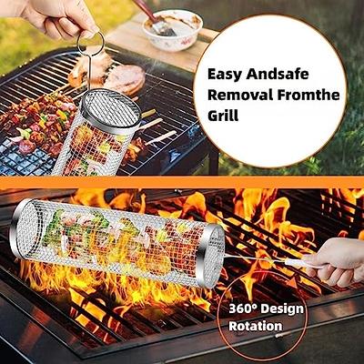 2 Pcs Rolling Grilling Basket, Grill Basket BBQ Accessories, Good Grilling  Accessories Barbecue Stainless Steel Wire Mesh Cylinder, Grill Baskets for