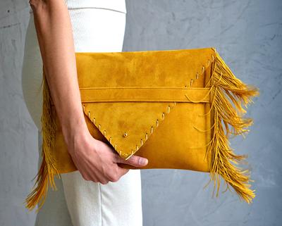 Soft Symmetria Clutch / Yellow Leather Clutch Bag / Large 